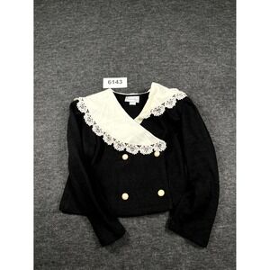 Vintage Matthew & David Cardigan Sweater Womens 14 Petite Black Tight Knit